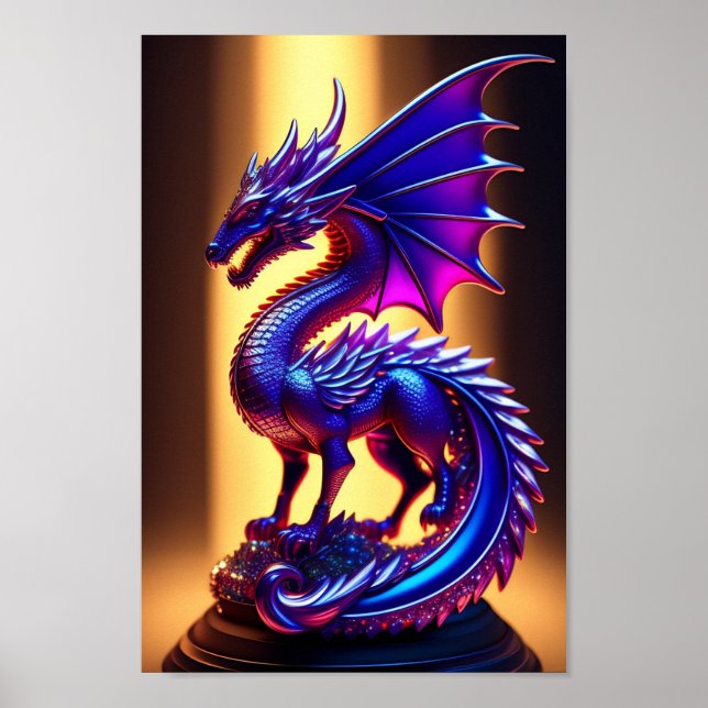 Poster Bela Estátua de Dragão de Vidro Roxo (Frente)