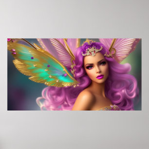 Poster Bela fantasia borboleta mágica roxa rosa