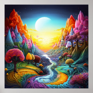 Poster Bela Fantasia Colorida Paisagem Mágica