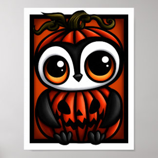 Poster Bela Fantasia de Pinguim Abóbora de Halloween