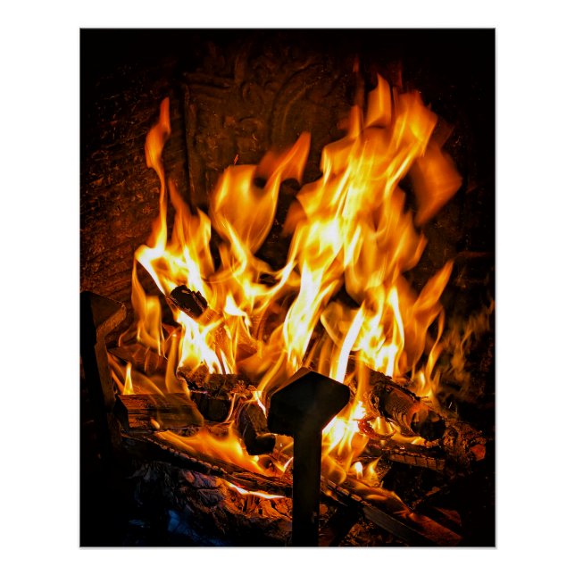 Pôster Bela fogueira em antiga lareira (Frente)
