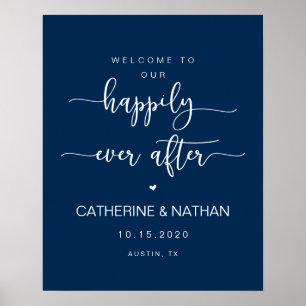 Poster Bela fonte moderna Navy, Boas-vindas de casamento