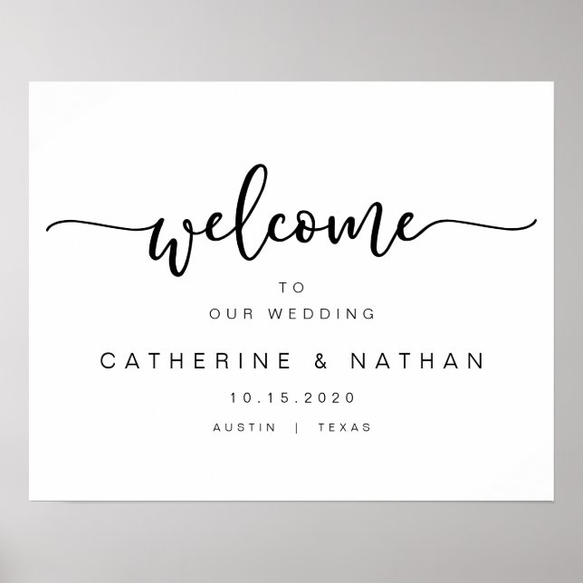 Poster Bela fonte preta moderna, Boas-vindas de casamento (Frente)