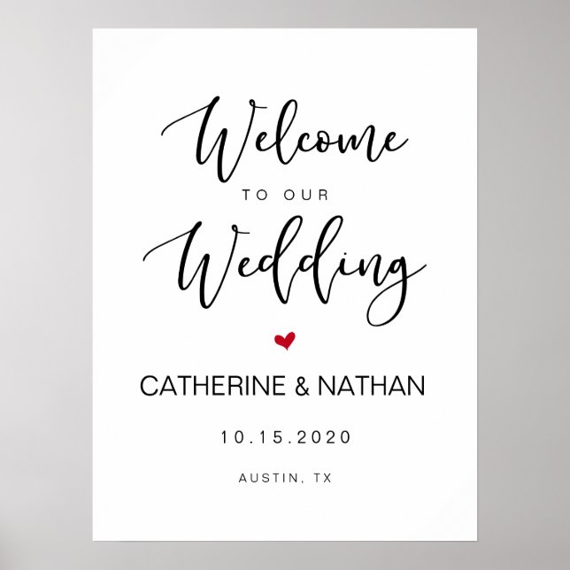 Poster Bela fonte preta moderna, Boas-vindas de casamento (Frente)