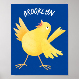 Poster Bela fotografia de pássaro canário amarelo cantand