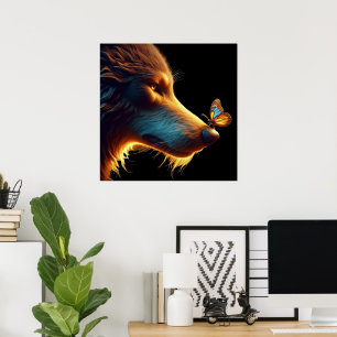 Poster Bela imagem de Lobo e Borboleta com iluminação dou