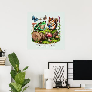 Poster Bela leitura, animais de bosque personalizáveis