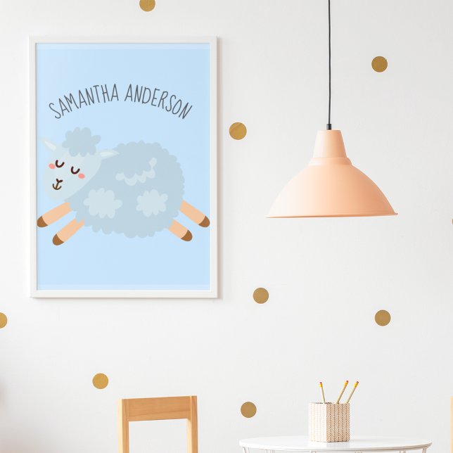 Poster Bela Moderna Pastel Blue Sheep E Kid Name (Criador carregado)