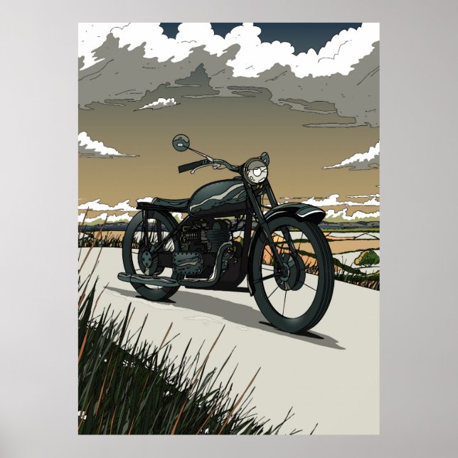 Poster Bela Moto Antiga Vintage (Frente)