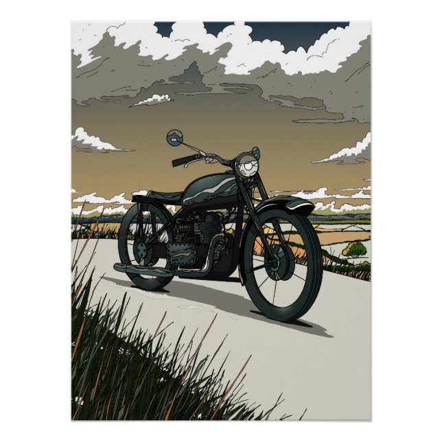 Pôster Bela Moto Antiga Vintage (Frente)