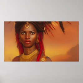 Poster Bela mulher africana vermelho ouro