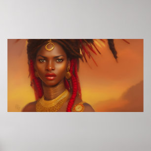 Poster Bela mulher africana vermelho ouro