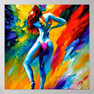 Poster Bela Mulher Bathing Sob Abstrato de Cascata