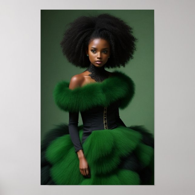 Poster Bela Mulher de Moda Alta Modelo Negra (Frente)