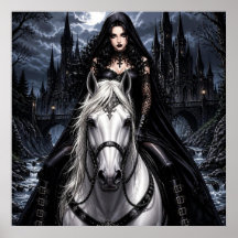 Bela Mulher Gótica em Cavalo Branco