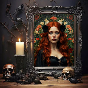 Poster Bela Mulher Gótica em Estilo Art Nouveau