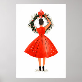 Poster Bela Natal Clássica em Vestido Vermelho