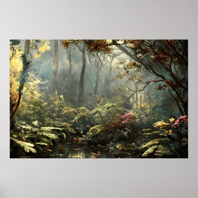 Poster Bela paisagem serena clássica, pequeno riacho (Frente)