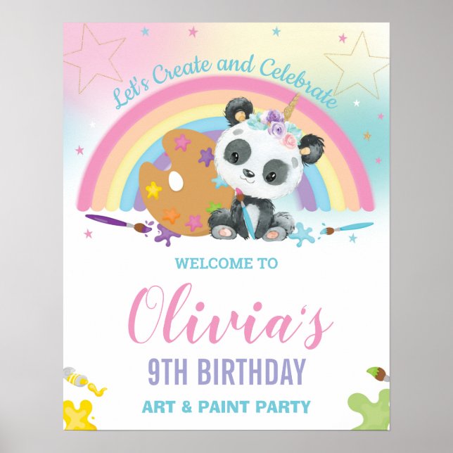 Poster Bela Panda Arco-Íris Pinta Pintura Aniversário Bem (Frente)