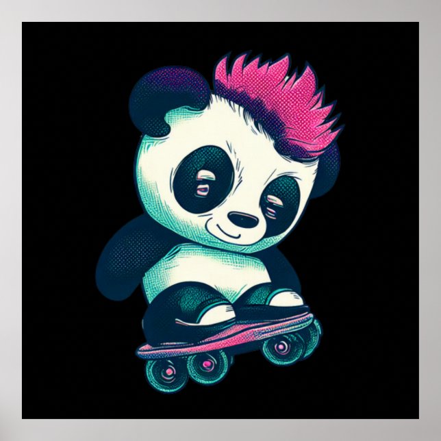 Poster Bela Panda Bela com Mohawk | Skater Panda (Frente)
