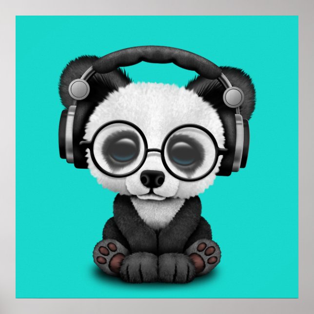 Pôster Bela Panda Vestindo Fones de ouvido (Frente)