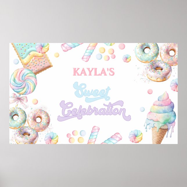 Poster Bela Pastel Doce Candyland Lollipop Girl Aniversár (Frente)