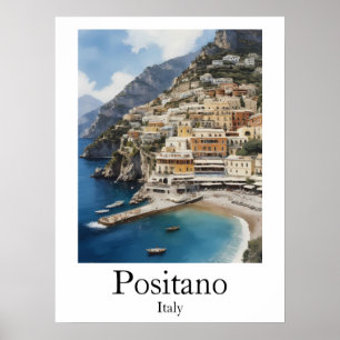 Poster Bela pintura da paisagem de Positano Itália