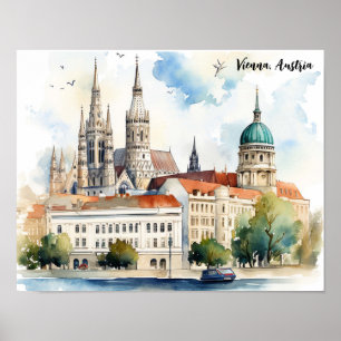 Poster Bela pintura da vista da cidade de Viena, Áustria