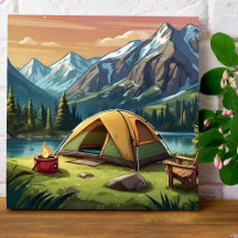 Bela Pintura de Natureza em Aquarela Verde Acampam
