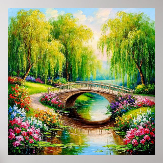 Poster Bela Ponte em uma Paisagem Florida (Frente)