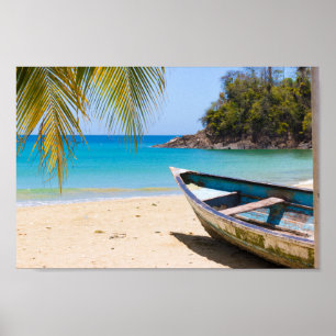 Poster Bela praia tropical com um barco