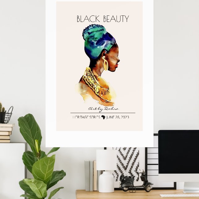 POSTER BELA RAINHA NEGRA AFRICANA GRANDE NECKLACE DOURADO (Escritório em casa)