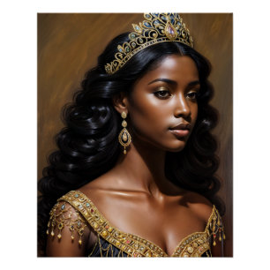 Pôster Bela Rainha Negra Usando Coroa de Ouro