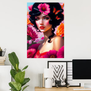 Poster Bela Senhora Vintage em Vermelho
