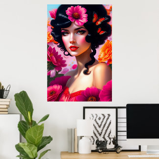 Poster Bela Senhora Vintage em Vermelho