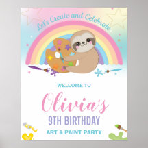 Bela Sloth Rainbow Paint Art Aniversário Bem-vindo