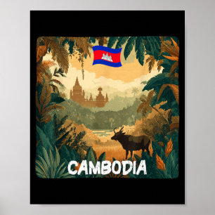 Poster Bela Vista da Natureza do Camboja para Vaca e Gado