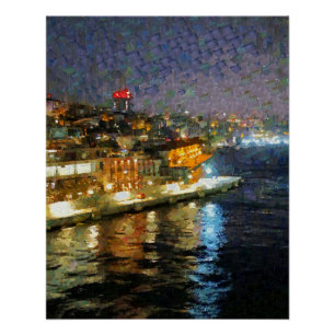 Pôster Bela vista noturna pintada de viagem a Istambul