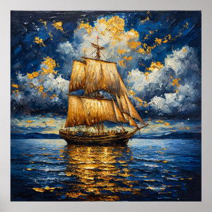 Poster Belamente reproduzido navio à vela