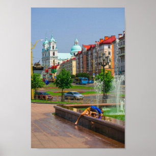 Poster Belarus Grodno Cityscape City Architecture Street