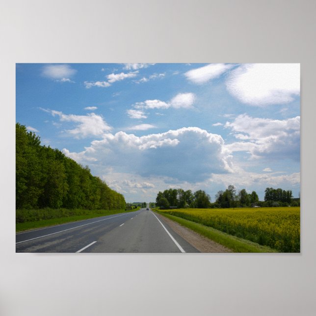 Poster Belarus Road Canola Fields Flowers Sky (Frente)