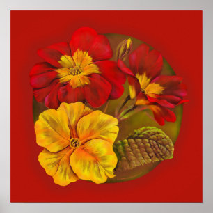Poster Belas artes amarelas vermelhas do Primula por