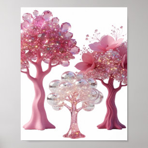 Poster Belas Árvores de DIAMANTE ROSA de Prata