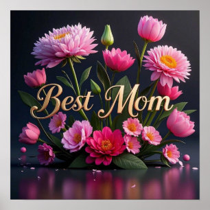 Poster Belas Flores Rosa Melhor Buquê Da Mãe