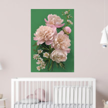 Belas peônias brancas e rosas em fundo verde