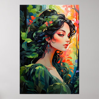Poster belas pinturas femininas do jardim