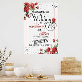 Poster Belas Rosas Vermelhas Florais Boas-Vindas Casament