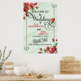 Poster Belas Rosas Vermelhas Florais Boas-vindas de Casam