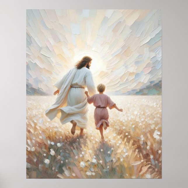 Poster Beleza da Fé, Arte da Parede Cristã, Jesus e Menin (Frente)