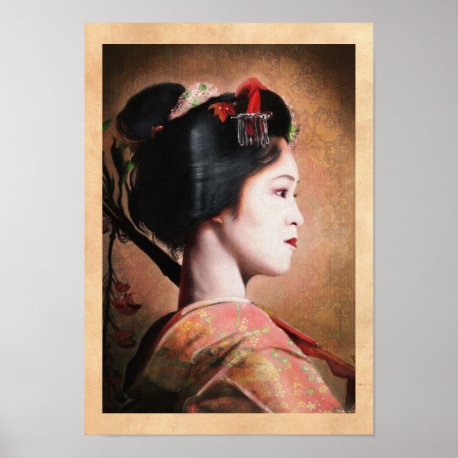 Poster Beleza de Geisha - legal pintura japonesa oriental (Frente)